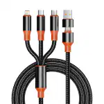 BESTOR 5-in-1 100W USB C Fast Charging Cable Nylon Braided Cord 5A USB-A/USB-C, Type-C/ 8 Pin/ Micro USB, Fast Sync Charger Cable Compatible with Laptop/Tablet/smartphones, Length-1.2m(Black Orange)