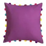 Lushomes Lavender Sofa Cushion Cover with Colorful Pom Pom (45 cm x 45 cm)