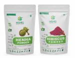 NISARG ORGANIC FARM Combo of Henna Leaf and Hibiscus Powder I Pure, Natural, & Organic I Multi-purpose Use I Traditional Method Made I for skin, Hair oil, Color & Growth, Face, & Hibiscus Tea - 200g x 2 Pack