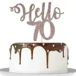 Festiko Hello 70 Rose Gold Glitter Cake Topper 70 Cake Topper, 70th Birthday Cake Topper, 70th Birthday Party Cake Decoration