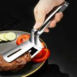 Homeleven Stainless Steel Clip Tong Multipurpose Turner Frying Food Tongs for Kitchen (Pack of 1) - Silver