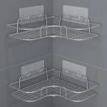 Plantex Stainless Steel Bathroom Corner Shelf for Wall Without Drill - Bathroom Accessories Holder - Pack of 2 (Chrome)