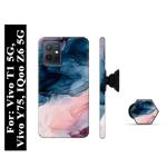 MobiElite Marbel Texture Printed Hard Back Cover with Mobile Holder, Pop socket for Vivo T1 5G, Vivo Y75, IQoo Z6 5G