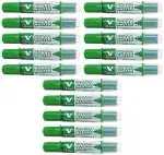 Pilot V Board White Board Marker | Medium Bullet Tip | Replaceable Cartridge System | Ink Colour - Green | Pack Of 15