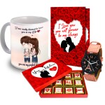Midiron Love Combo Gift for Anniversary| Romantic Gift for Girlfriend/Boyfriend| Valentines Combo with Handmade Chocolate Box, Printed Ceramic Coffee Mug & Love Greeting Card