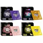 NottyBoy 4in1, Dotted, Ribbed, Long Time, Extra Thin Banana & Bubblegum Flavour Condoms - 12 Pieces