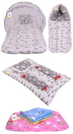 Toddylon New Born Baby Boy's & Baby Girl's Bedding Combo of Net Bed Sleeping Bag Gaddi Set & Sheets Sets