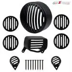 AllExtreme EXB8HGT PVC Front Rear Head Light Grill Cover Set with Tail Lamp Indicator Cup Compatible for Royal Enfield Bullet Standard 350cc 500cc (Black)