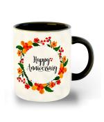 Whats Your Kick Happy Anniversary Flower Design Black Ceramic Coffee Mug 325 ML