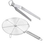 IDEAL PRIME Stainless Steel Roaster roti Jali/papad Jali Tandoor Griller Barbeque Wire With Stainless Steel Chimta Roti Turner Cooking Turner Tong for BBQ Combo Set Pack Of 2