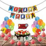 Festiko 37 Pcs Superhero Theme I Am One Birthday Combo, Superhero Combo (Banner,Cake Topper,Cup Cake Toppers & Balloons)