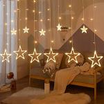 MyHomesWorld 12 Stars 138 Led Curtain String Lights with 8 Flashing Modes Decoration for Christmas, Wedding, Home, Diwali, Patio Lawn Warm White (Star Curtain 6+6-Warm White)