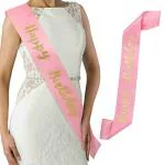 Party Midlinkerz Fabric Pink Happy Birthday Golden Lettering Princess Satin Sash