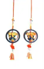 PALPAL Paper Mache Decorative Car Rear View Blue Ganesha Jhumer Mirror Decor Outdoor Garden Patio Balcony Yard Home Window Decoration Wind Chemes Wall Hanging (20X6X6Cm)