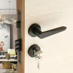LAPO Door Locks for Handle Set with 3 Brass Key for Home/Office/Hotel (Black Finish) Ro-162