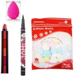 BUYTYA HDA36 H Pen Eyeliner, 5 in 1 Lipsticks, 100 Percentage Pure Cotton Balls Pack