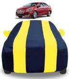 Mockhe Car Cover Compatible with Maruti Ciaz Hybrid with Mirror Pockets, Triple Stitched, Water Resistant Car Body Cover, Navy, Yellow