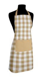 Lushomes Buffalo Checks Biscuit & White Kitchen Cooking Apron with Pocket and adjustable Metal Buckle 71 cm x 81 cm