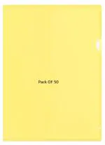 Shining Zon L Folder File A4 Size Durable Clear Transparent Plastic File Folders Paper Holders Organizer Document Sleeves for Protection Suitable for School, Offices & Projects (Pack of 50 Yellow Colour)
