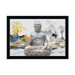 Dharvika Innovations Multicolor Sparkle Vinyl Lord Buddha Paintings For Living Room With Frame, 11 X 14 Inch