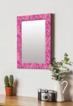 999Store Pink Rectangular MDF Leaves Pattern Printed Wall Decorative Mirror 14 inch x 20 inch (MirrorSMP140)