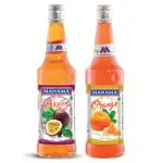Manama Passion Fruit Syrup and Orange Syrup | 750ML Each | Mixer for Mocktails, Cocktails, Drinks, Juices, Beverages | Pack of 2