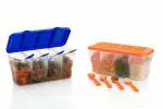 OFFYX 4 Section Dal Container, Dal Storage Container (Blue, Orange, Pack of 2) - 1800ml