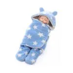 BUMTUM 3-in-1 Hooded Baby Soft Blanket Wrapper| Swaddle For New Born Babies(Boys & Girls) 0-6 Months, Travel-Friendly, Star Printed (Sky Blue)