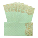 Alvika - Pack of 25 Matellic Pista-Green Colourful Designer Shagun Lifafa/Money Gift Envelope with Golden Ambi for Gifting Money on Wedding, Birthday & Any Other Occasion