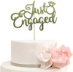 Festiko Gold Glitter Just Engaged Cake Topper With Ring Engagement Anniversary Wedding Birthday Party Decoration Sign