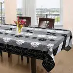 Kuber Industries CTKTC05161 Floral Cotton 6 Seater Dining Table Cover (Black)