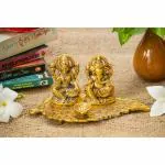 Crafticia Metal Lord Laxmi Ganesh Idol Statue On Lotus Flower With Diya Murti Pooja Figurine Showpiece (20 X 10 X 10, Gold)-Diwali Gift, Best Gift for Diwali Decor, Diwali Decoration
