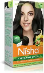 Nisha Creme Hair Color for Women - Natural Black, 60g+60ml, Long-lasting, 100% Grey Coverage Permanent Hair Colour for Soft, Shiny, Healthy Hair