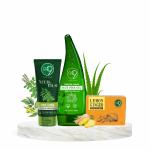Oxi9 Essential Lemon And Ginger Soap 75 gm, Neem And Tulsi Face Wash 50 ml, Intense Repair Aloe Vera Gel 100 ml For Soft Skin And Hydration