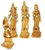 Idol Collections Golden Brass Ram Darbar Idol Rama Sita Lakshman Hanuman For Home Pooja (Set Of 1)
