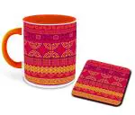 Whats Your Kick Dark Pink Pattern Design Printed Orange Ceramic Coffee Mug With Coaster 325 ML