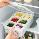 MIX CART Fridge Storage Boxes Freezer Storage Containers, Container For Kitchen Storage Set, Storage In Kitchen, Vegetable Storage, Draining Crisper Refrigerator Food Box Pack Of - 1 Multicolor