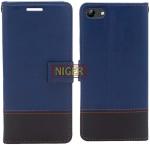 Niger Vivo Y81 Blue and Black Artificial Leather Shock Absorbent and Hands Free Mobile Back Cover with Holder