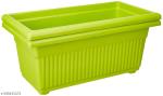 MorningVale Plastic Kisti Rectangular Planter, (14-inch, Set of 2), Lemon Green)