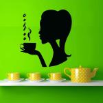 Lanstick Vinyl Multicolor Walldecor Girl With Hot Coffee Image Self Adhesive Wall Sticker 24 inch