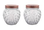 Golden bird International Glass Jar Set With Rose Gold Lid For Storage round kitchen storage jars - 300 ml (Strawberry Shaped)-set of 3