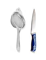 Stainless Steel Tea Strainer With Kitchen Vegetables Cutting Heavy Knife & Multicolour, (Pack of 2)