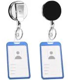 Shining Zon Vertical Natural Hard Metal Aluminum Alloy ID Card Holder for Men and Women for Office School College with Metal Yoyo Clip (Set Of 2 Blue)