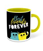 Whats Your Kick Best Friend Forever Cute two Friends Design Printed Yellow Ceramic Coffee Mug and Tea Mug 325ml