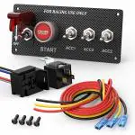 MODAXE 12V Racing Switch Panel Kit 5 in 1 Carbon Fiber Car Ignition - Ignite Power & Control with Red Illuminated Start Button - Easy Installation - Ultimate Power Center for High-Performance Vehicles!