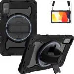 ProElite Cover for Redmi Pad SE case, Rugged 3 Layer Armor case cover for Redmi Pad SE 11 inch with Hand Grip and Rotating KickStand with Shoulder Strap, (Black)