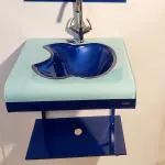 Oath vision Glass Apple Cut Wash Basin Set With Mirror & Steel Stand (Sky Blue/ OA38)