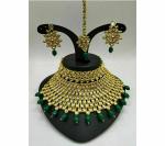 Gyaan Jewels Handmade Gold Plated Brass Necklace, Earring and Maang Tikka Set Green (Women, Girls) (Pack of 1) Free Size