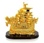 Kesar Zems Golden Fiberoptic Lucky Dragon Ship Sailing Boat Statue 116.512.5 cm