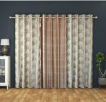 EISMOURAH 182 cm (6 ft) Satin Room Darkening Shower Curtain (Pack Of 3) (Printed, Cofee)